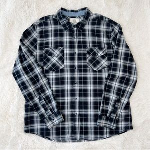 Roebuck & Co plaid Western shirt men’s black grey white blue snap button…